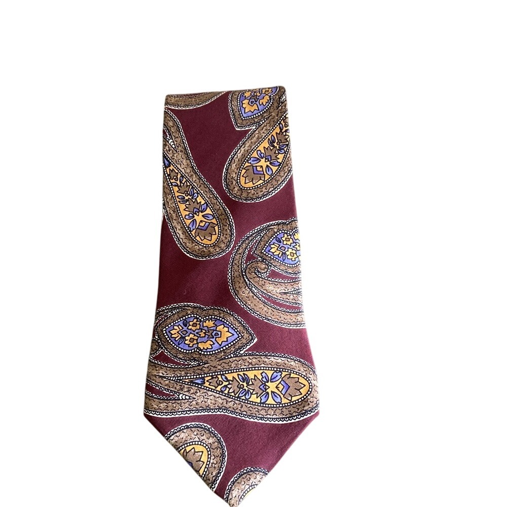 Christian Dior Monsieur Mens Paisley‎ Burgundy Gold Purple Silk Tie